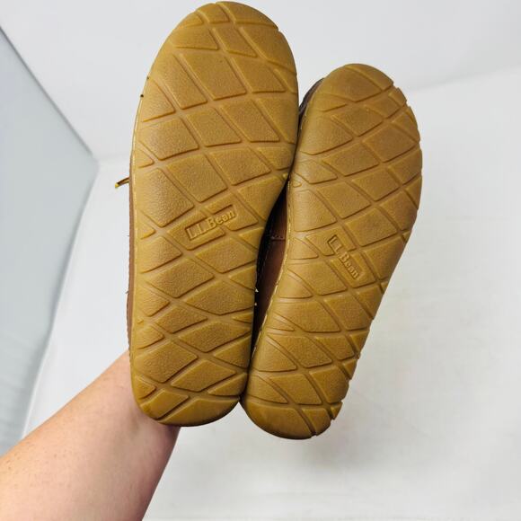 L.L. Bean Brown Leather Wicked Good Moccasin Slippers Women’s 6M - Picture 9 of 11